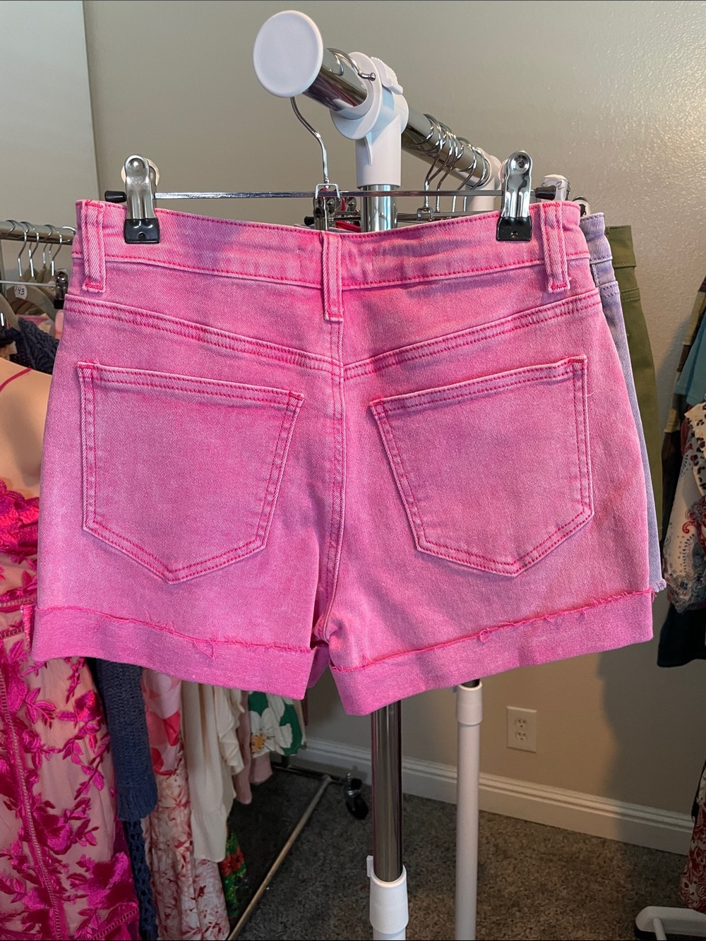 Zenana Mineral Wash Pink Denim Shorts - Picture 3 of 3